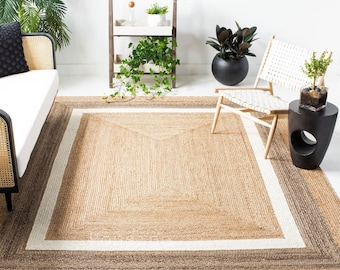 Jute Rug - Natural Jute Rug, Jute Braided Rug, Bohemian Jute Rug, Jute Area Rug, Boho Decor Rug, Jute Rug 8x10, Custom Size Rug