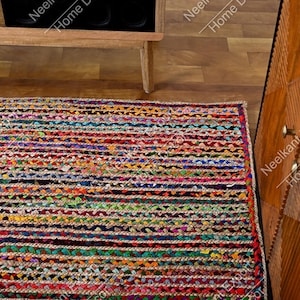 Multy Color Chindi Cotton  Rug, Handmade Braided Rug, Indian Chindi Area Rug Boho Decor Rug Living Room Rug, decorative rug Custom Size rug