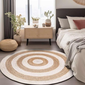 Indian Handmade Natural Round Jute Rug Bedside Round Rug Circle Rug New Home Gift Boho Home Decor Patio Rustic Round Rug Table Round Rug