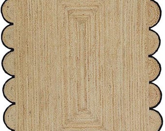 Alfombra de yute festoneada, hecha a mano, trenzada, para exteriores, de 5 x 7 pulgadas, natural, para sala de estar, tejida a mano, decorativa, personalizada, de gran tamaño, de 8 x 10 pulgadas.