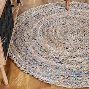 Naturalny indyjski ręcznie robiony okrągły dywan Chindi z juty i bawełny, wielokolorowy dywan dekoracyjny, okrągły dywan, bawełniany dywan do przedpokoju, dywanik kuchenny