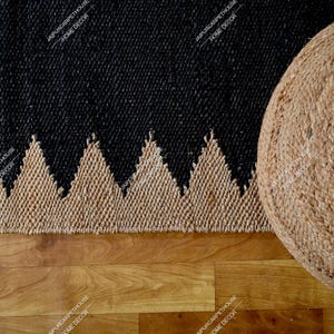 2x8,2x10,2x16,2x20,Handmade black With Natural  Hemp Jute Rugs, Checkered Rug,  Natural Jute Rug, Area Rug, Bohemian Rug 4