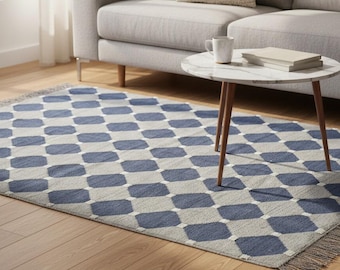 Wool Jute Kilim Rug, Handwoven, Wool and Jute Rug Handmade, Kilim Dhurrie Rug, Traditional Indian jute Area rug