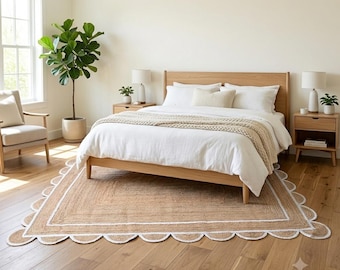Natural Scalloped Jute Rug, Scallop pattern Rug, Natural Jute Rug, Handbraided Rug, Area Rug, Handwoven Jute Rug, Custom Rug, Decorative Rug