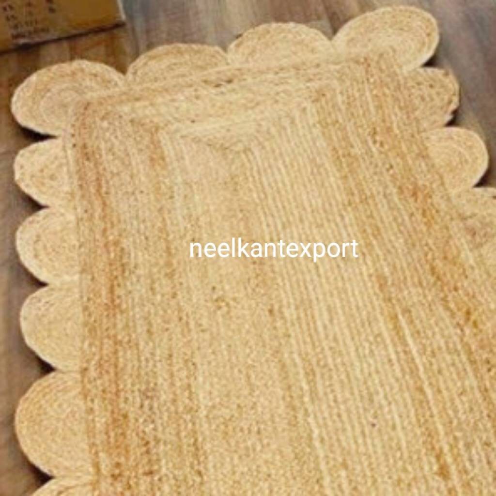 Natural Color Border Jute Rugs Handmade Rugs Scallop Edge Rug, Scallop ...
