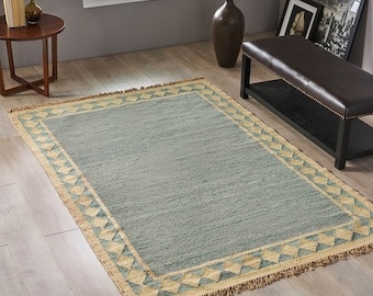150x200x250 Handgefertigter Wollteppich, Kelim Teppich, Handgewebter Wollteppich, Kelim Teppich, Flachgewebe Teppich, Boho Teppich, Indischer Dhurrie Teppich
