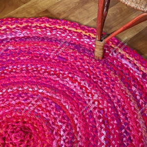 Hand Braided Bohemian Colorful Cotton Chindi Area Rug multi color Home Decor Rugs cotton area rugs Round Rug Home Decor Rag Rug Area Rug,