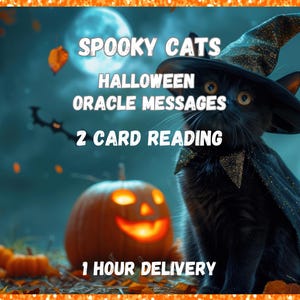 Spooky Cats orakelläsning, 2-kortsläsning, 1 timmes leverans, samma dag, Halloweenläsning, vad du behöver veta från Spooky Cats
