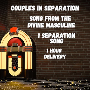 May include: A vintage-style jukebox with a red and cream color scheme stands against a brick wall. The text on the wall reads "COUPLES IN SEPARATION" and other phrases related to a song. The floor has a black and white checkered pattern.