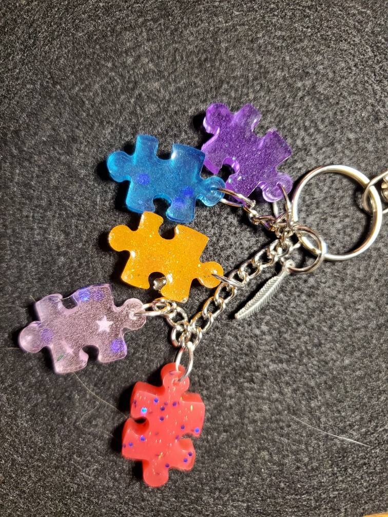 Resin Puzzle Pieces Keychain Etsy