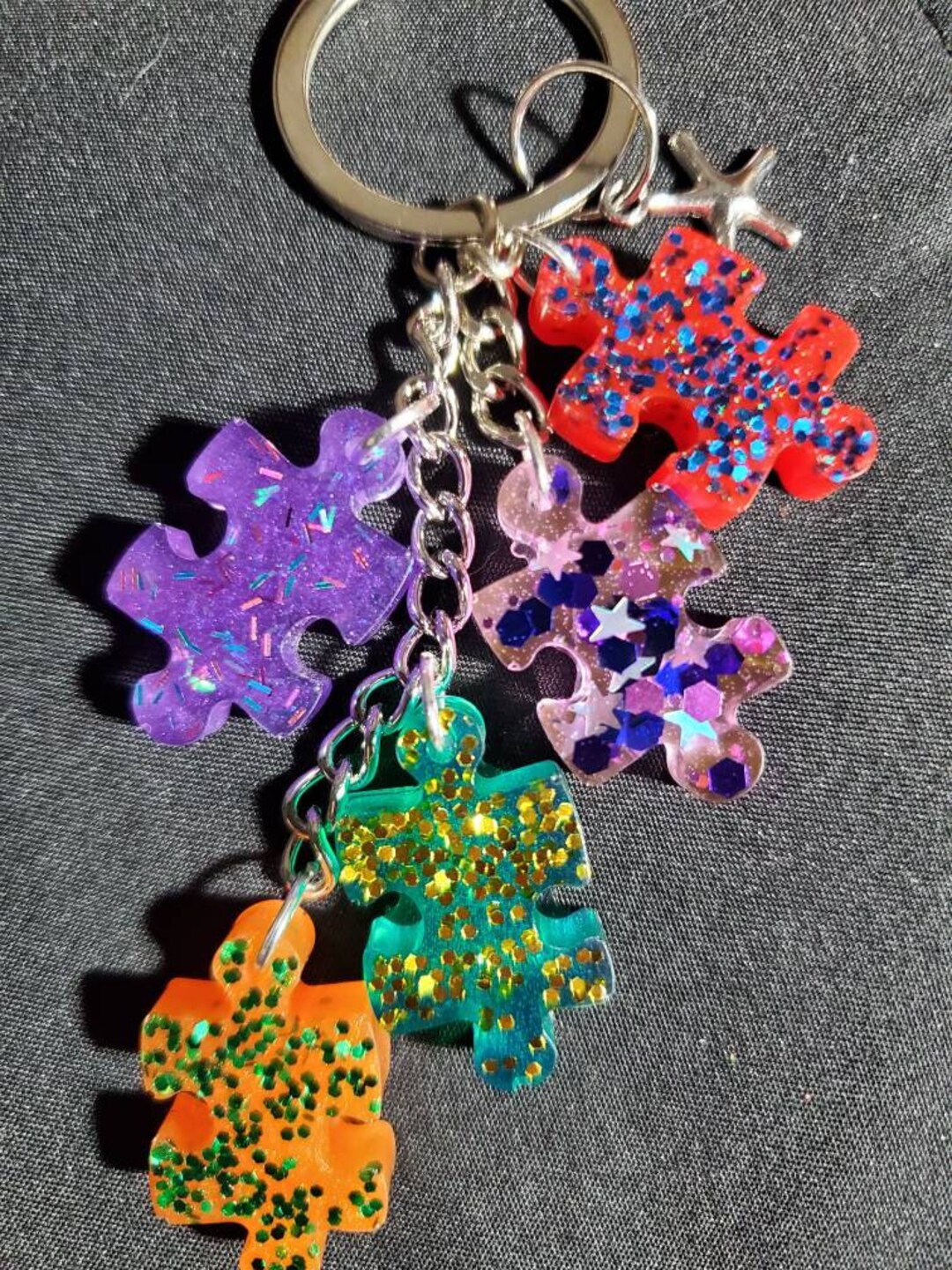 Resin Puzzle Pieces Keychain Etsy