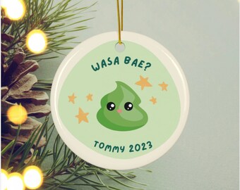 Personalized Wasa Bae Wasabi Ceramic Ornament, Custom Funny Punny Sushi Christmas Ornament, cute kawaii food ornament for best friend