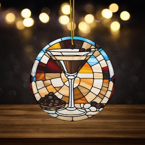 Espresso Martini Cocktail Drink Ceramic Ornament, Faux Stained Glass, Alcohol Ornament for Women, Drunk Humor, Travel Vacation Bach Party