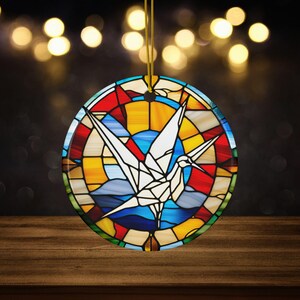 Adorno de cerámica con forma de grulla de papel, vitral falso, adorno de arte de origami japonés, regalo de recuerdo de viaje a Japón, adorno asiático Orizuru