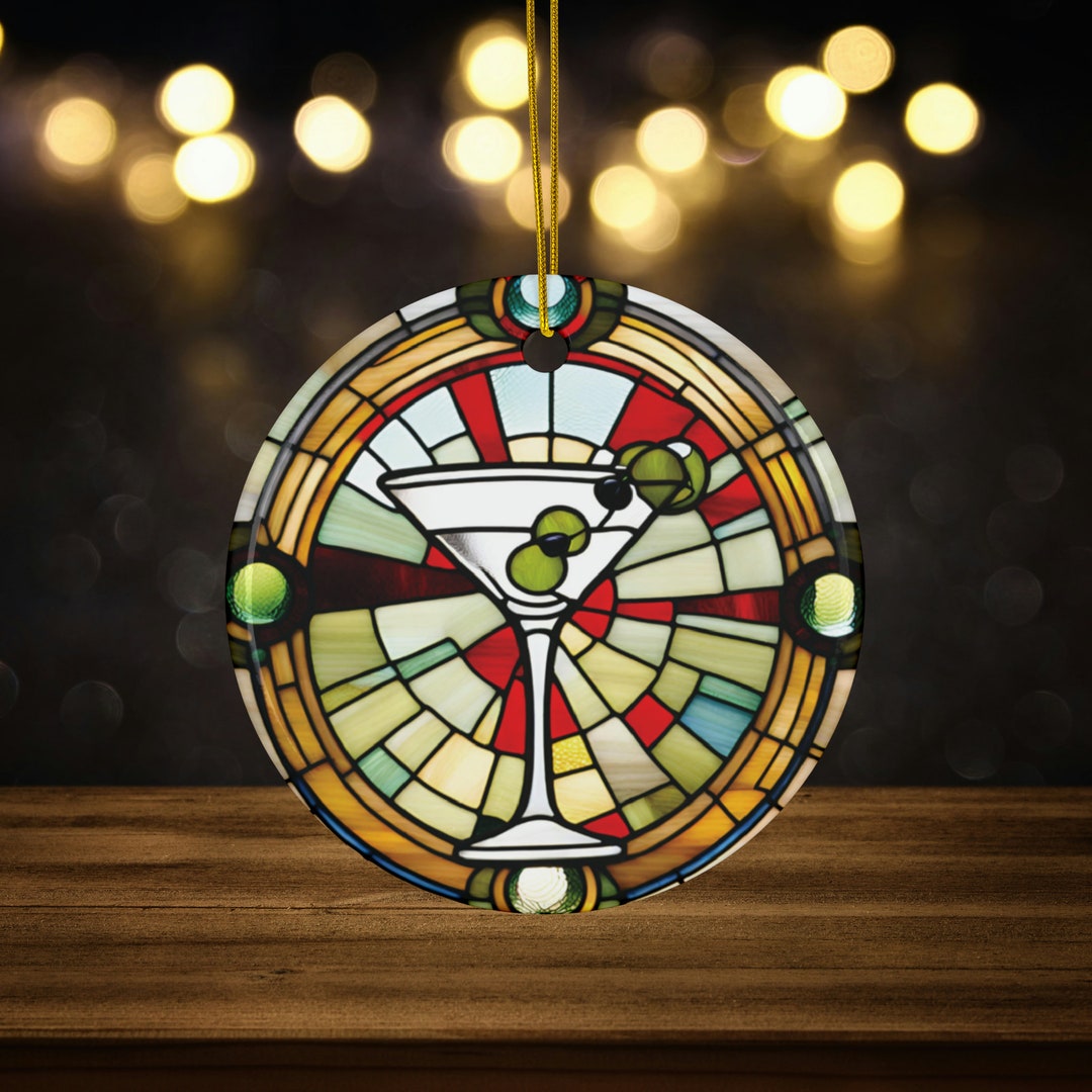 Dirty Martini Drink Faux Stained Glass Design Ceramic Ornament for