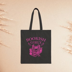Bookish Girly Vintage Coquette Canvas Tote Bag for Book Lovers, Readers Gift, Bookworm Bag, Book Club, Cute Pink Farmers Market Grocery Bag image 7