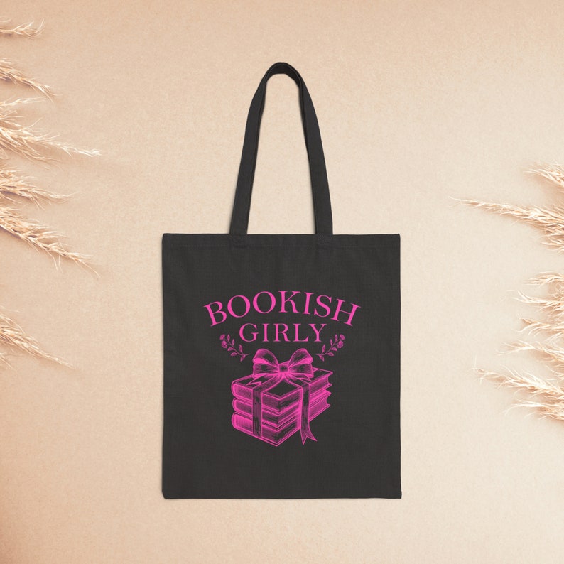 Bookish Girly Vintage Coquette Canvas Tote Bag for Book Lovers, Readers Gift, Bookworm Bag, Book Club, Cute Pink Farmers Market Grocery Bag image 7