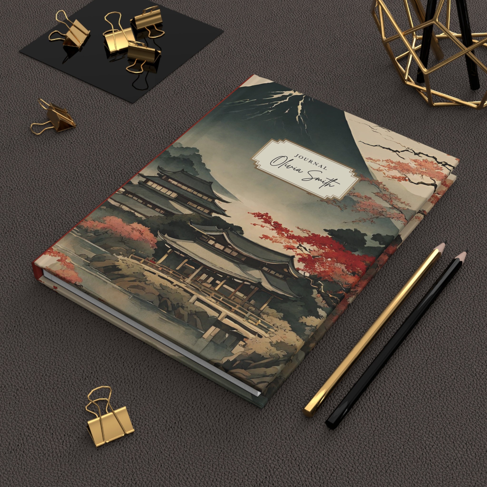 Personalized Asian Travel Journal, Japanese Art Travel Diary, Zen Landscape Meditation Notebook Keepsake Gift for Vacation, Vintage Art Book