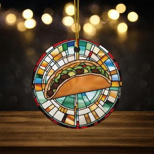 Adorno navideño de cerámica de vidrio teñido falso con forma de taco de res para amantes de la comida mexicana, adorno de comida española, regalo latino, recuerdo de viaje a México