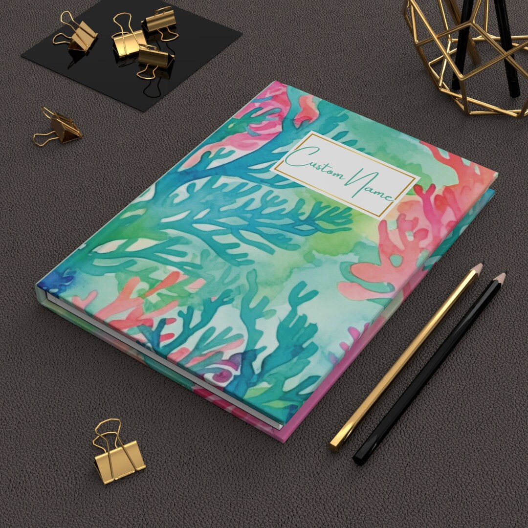 Personalized Name Summer Tropical Journal, Watercolor Coral Island ...