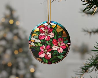 植物愛好家のためのピンクのツツジの花のフェイクステンドグラス