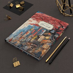 Personalized Vintage Japan Travel Cityscape Journal, Urban Asian Food and Travel Memory Diary, Honeymoon Keepsake Gift for Vacation Planner