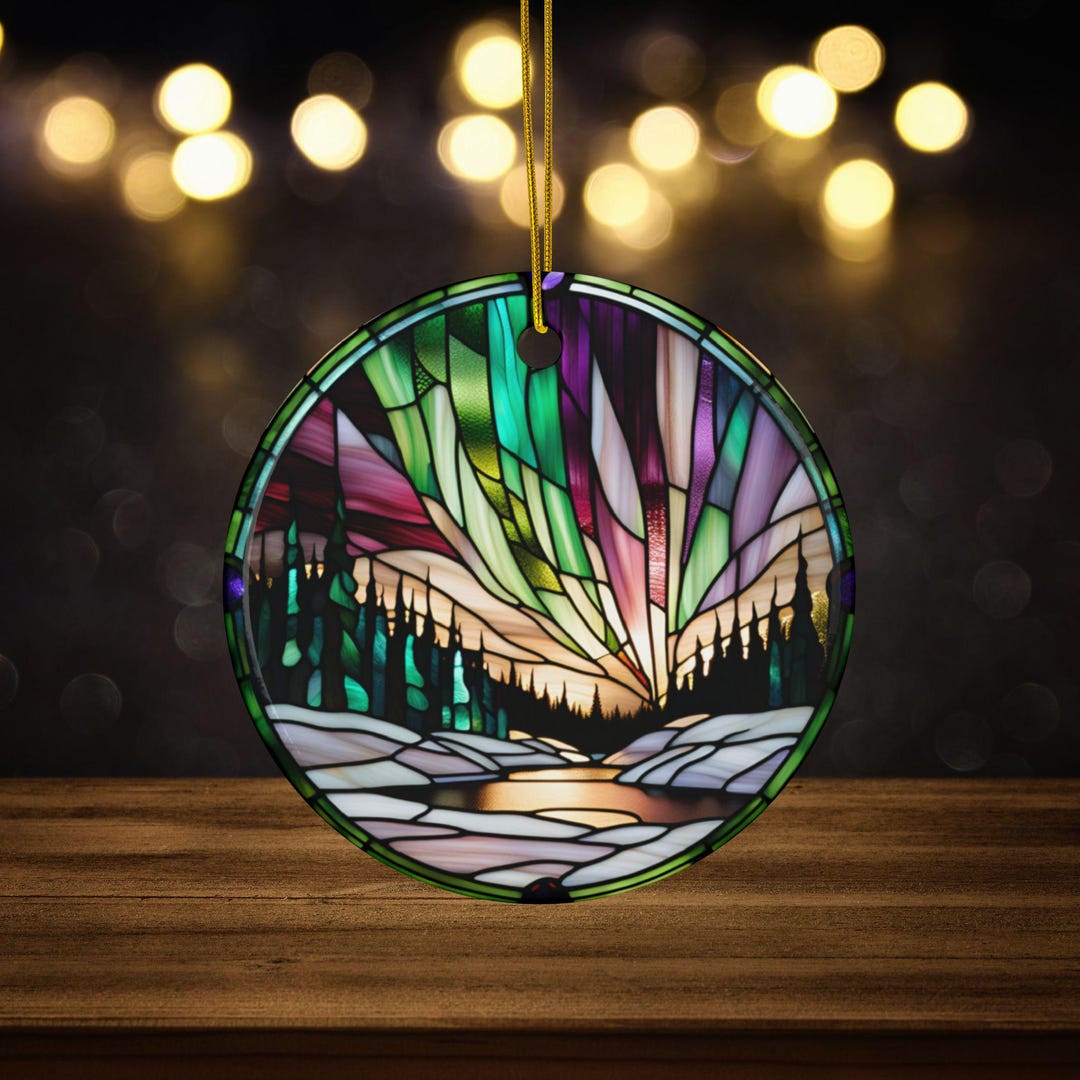 Northern Lights Ceramic Ornament, Faux Stained Glass, Aurora Borealis ...