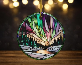 Northern Lights Ceramic Ornament, Faux Stained Glass, Aurora Borealis Ornament Gift, Beautiful Night Sky Ornament, Stargazer Gift