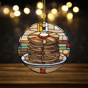 Stapel Pfannkuchen mit Butter Ahornsirup Faux Buntglas Keramik Weihnachtsverzierung für Frühstück Food Lover, Pfannkuchen Geschenk, Gag Geschenk