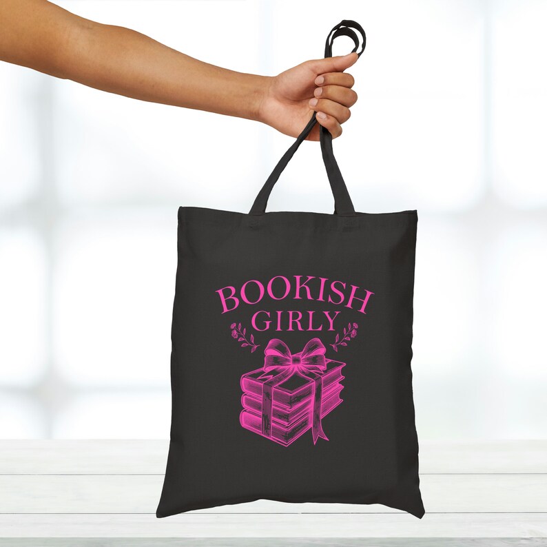 Bookish Girly Vintage Coquette Canvas Tote Bag for Book Lovers, Readers Gift, Bookworm Bag, Book Club, Cute Pink Farmers Market Grocery Bag image 8