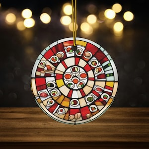 Japanese Sushi Bento Box Faux Stained Glass Design Ceramic Ornament for Sushi Lovers, Sushi Platter Christmas Gift for Foodie, asian food