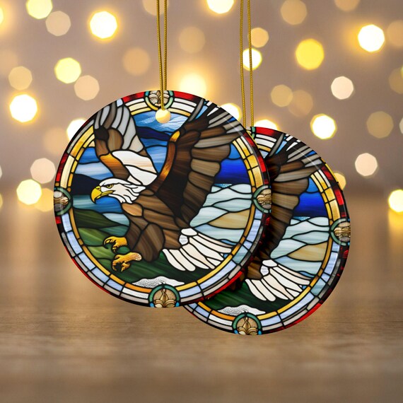 ハクトウワシの陶器製オーナメント、フェイクステンドグラス、バード