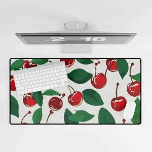 Cute Cherry Desk Mat, Simple White Fruit Desk Pad, Playful Colorful Keyboard Pad, Large Computer Mat, Gaming Mouse Pads, Home Office Decor