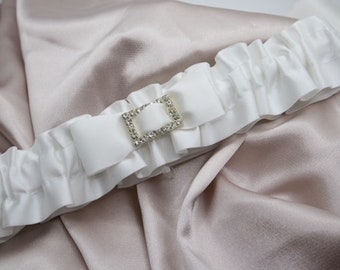 Single White Wedding Bridal Garter Lace Satin Bow Good Luck Charm Keepsake Elastic Leg Band Women Single band Diamante Something Blue SALE