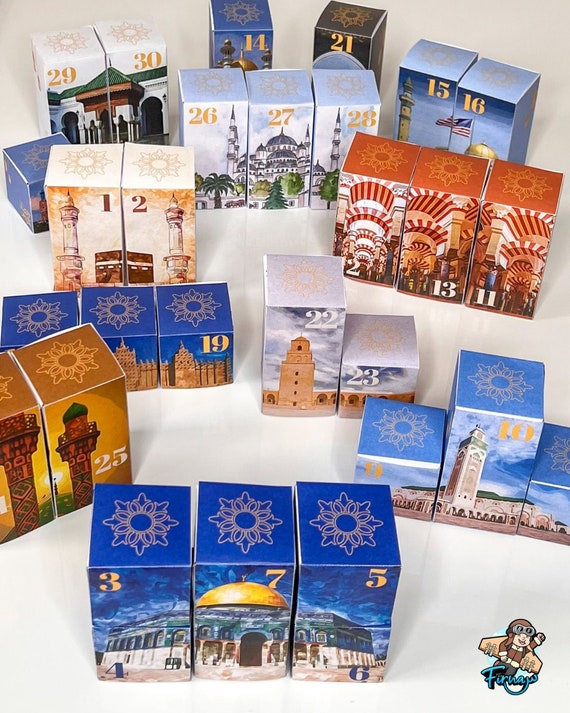 Calendrier Ramadan "Mosquées du Monde", Ramadan Calendar "Mosques of the World", 30 boites à remplir