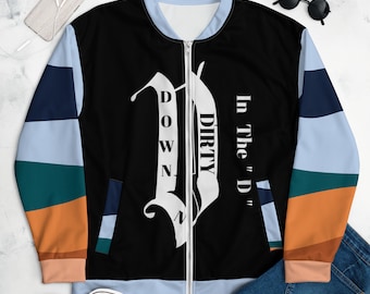Down N Dirty Bomber Jacket, Unisex Fleece Lined, All-Over Print