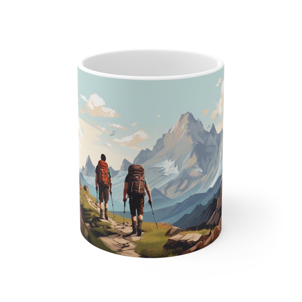 Backpacker Summit Watercolor Wrap Around Trail hiker mug - Backpacker Gift - Hiker Mug - Beautiful Camper Gift