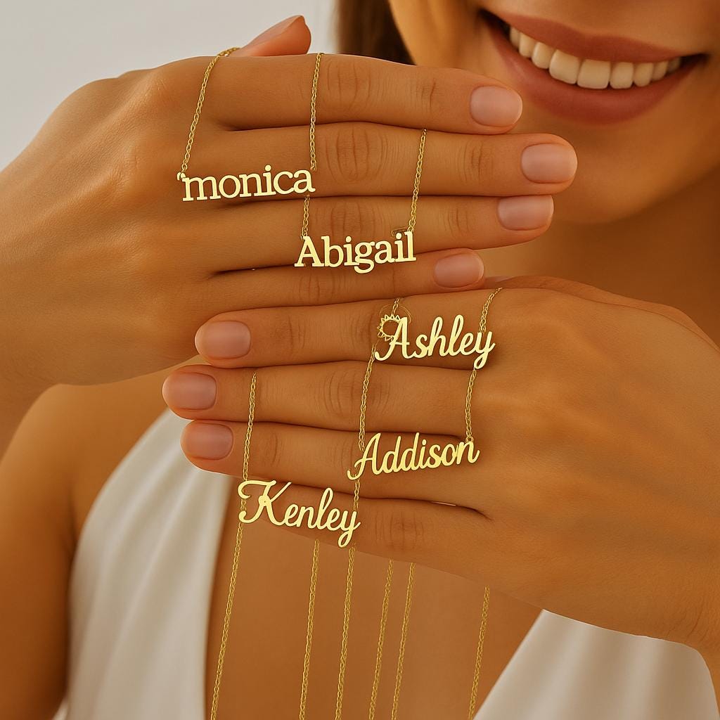 Custom Name Necklace, 14K Gold Plated Name Necklace