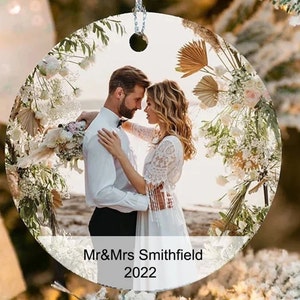 Custom Photo Christmas Ornament, Personalized Xmas Just Married Engagement Couple Photo Christmas Ornaments, Family Photo Ornaments 2023 ZZ