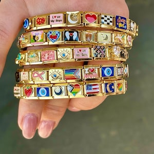 Personalized Gold Italian Charm Bracelet: Stainless Steel, Waterproof