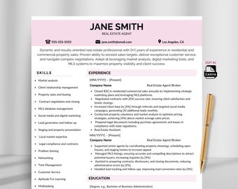 Szablon CV dla agenta nieruchomości dla Canva | Przyjazne dla ATS CV agenta nieruchomości, Nowoczesne edytowalne CV, CV agenta nieruchomości, Profesjonalne CV do pracy