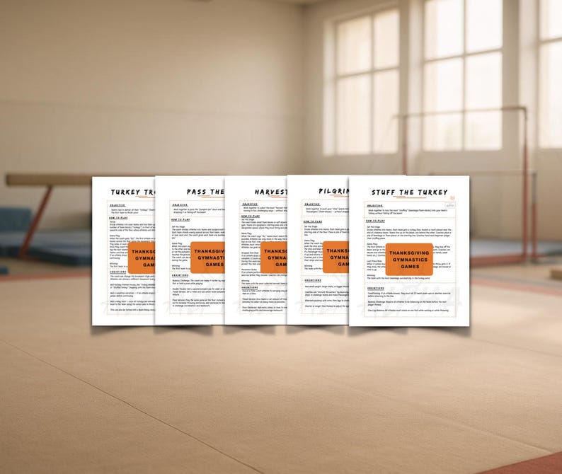 Thanksgiving Gymnastics Game Sheets-fall-themed Printable Bundle ...