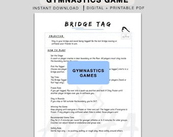 Bridge Tag Gymnastics Game Printable, gymnastics workout, printable gymnastics games, Gymnastics Activity for Kids