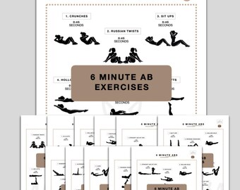 6 Minute Ab Exercise Sheets, Gymnastics Training Sheets, Gymnastics Conditioning Printable,  Gymnastics drills printable, 12 ab workouts