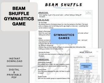 Beam shuffle Gymnastics Game Printable, gymnastics workout, printable gymnastics games, Gymnastics Activity for Kids