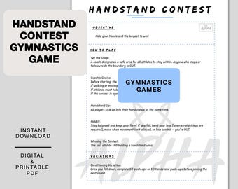 Handstand Contest Gymnastics Game Printable, gymnastics workout, printable gymnastics games, Gymnastics Activity for Kids