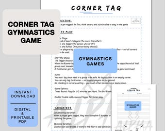 Corner Tag Gymnastics Game Printable, gymnastics workout, printable gymnastics games, Gymnastics Activity for Kids