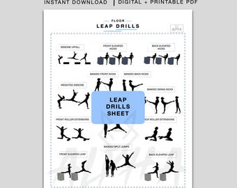 Leap Drills Sheet, Gymnastics Training Sheet, Gymnastics Printable, Dance Drill printable, Gymnastics drills printable