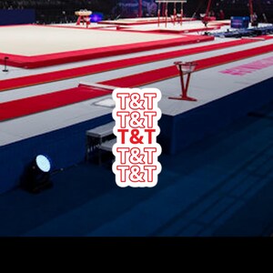 Red T&T sticker, Trampoline and tumbling sticker, tramp and tumble sticker, gymnastics sticker
