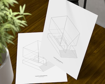 May include: Two black and white line drawings of a fountain with the text "FUENTE MONUMENTAL" below each drawing.